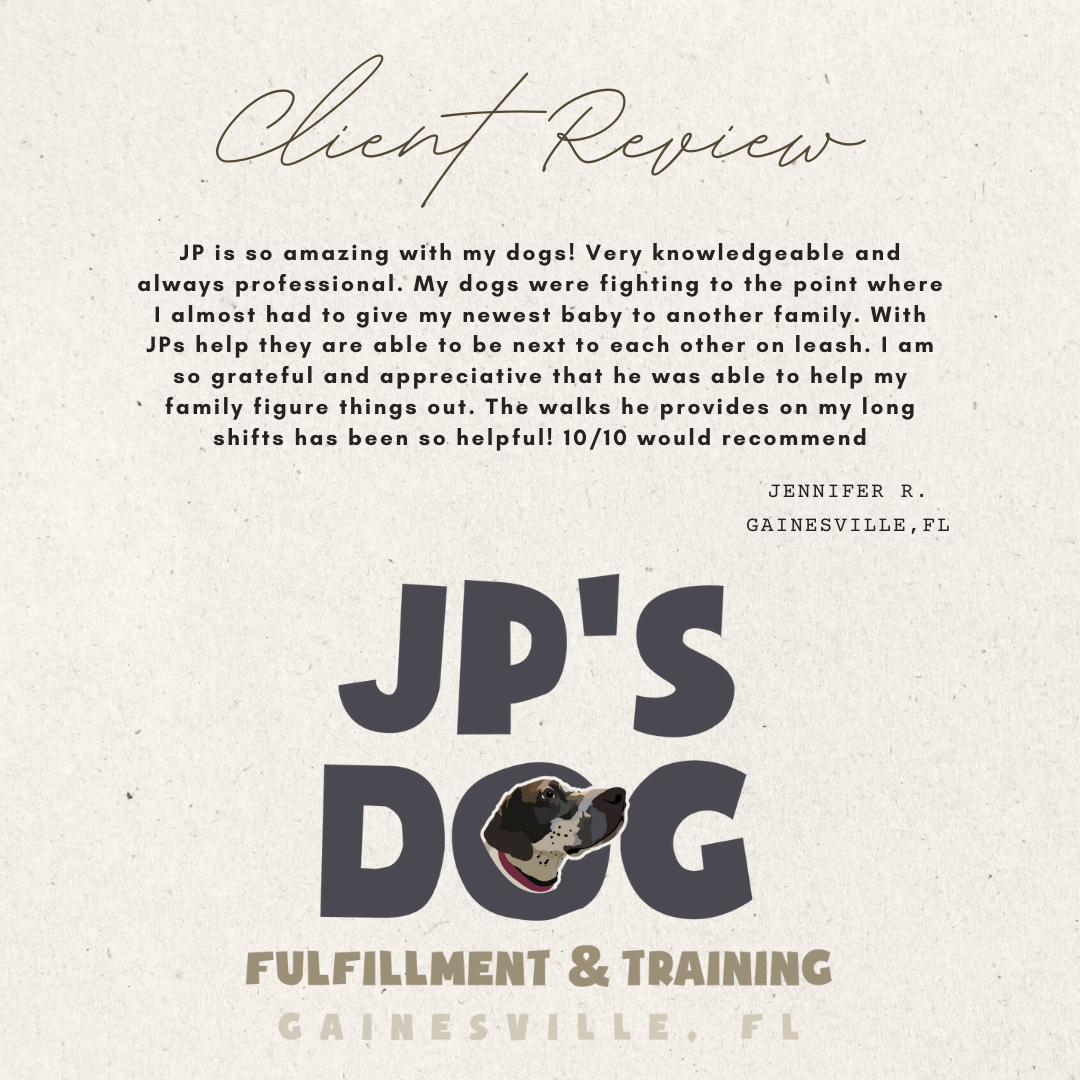A client review for jp 's dog fulfillment & training