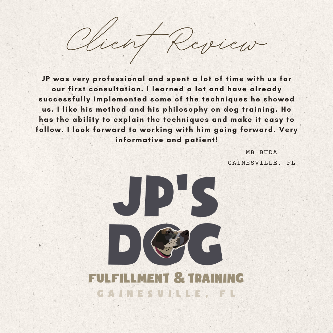 A client review for jp 's dog fulfillment & training