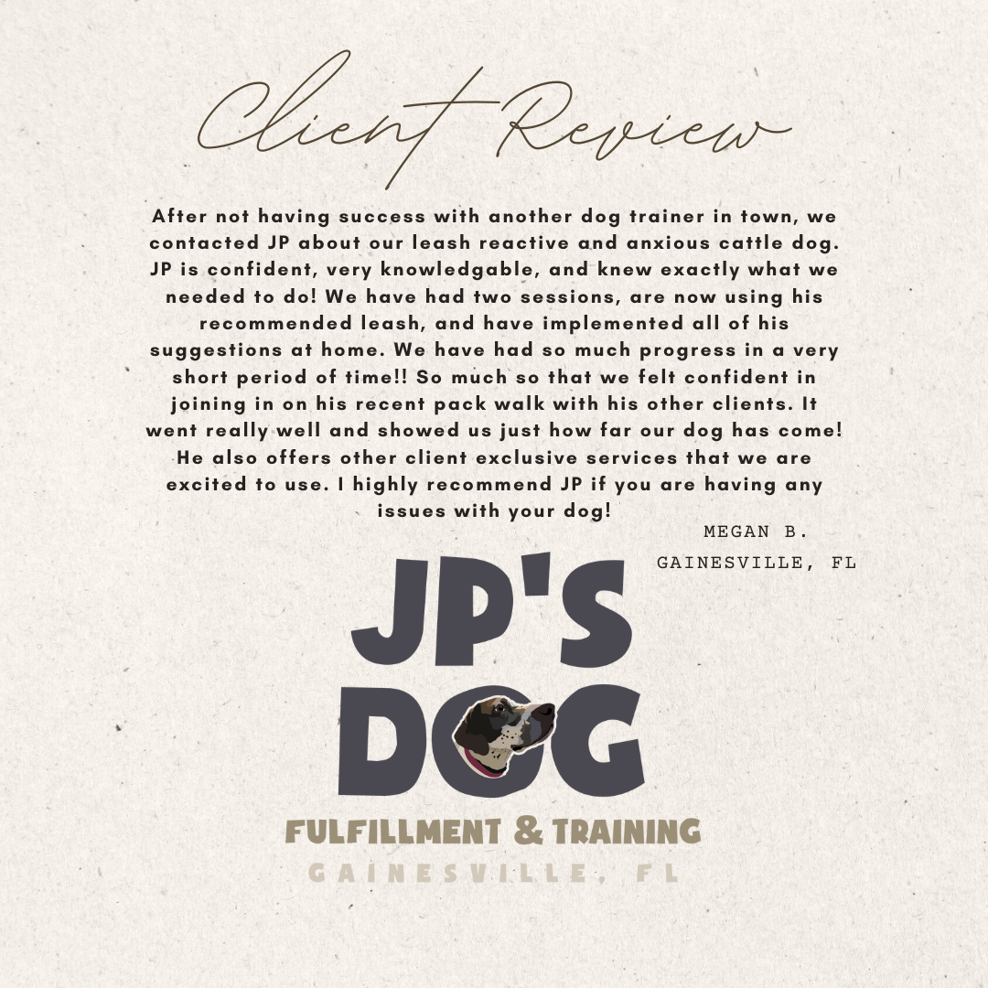 A client review for jp 's dog fulfillment & training