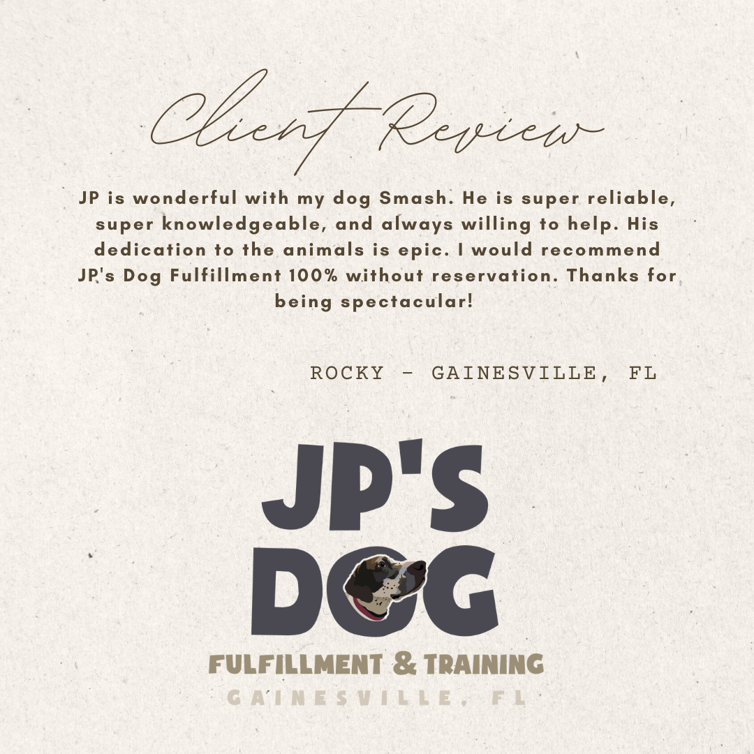 A client review for jp 's dog fulfillment & training