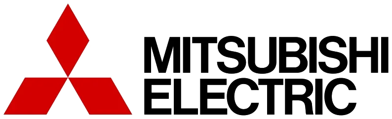 The mitsubishi electric logo is red and black on a white background.