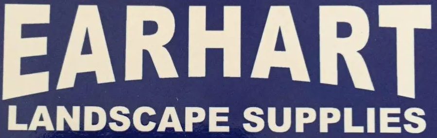 Logo for Earhart Landscape Supplies, with white text on a blue background.
