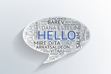 A speech bubble with the word hello in different languages.