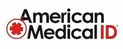 A logo for american medical id with a red star of life.