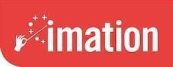 A red background with the word imation in white letters.