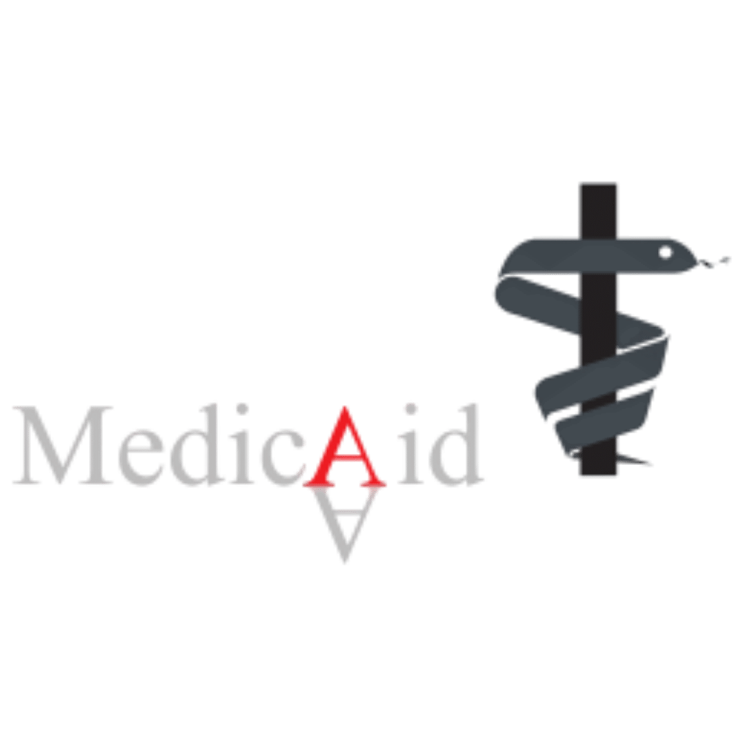 A logo for medicaid with a cross and snake
