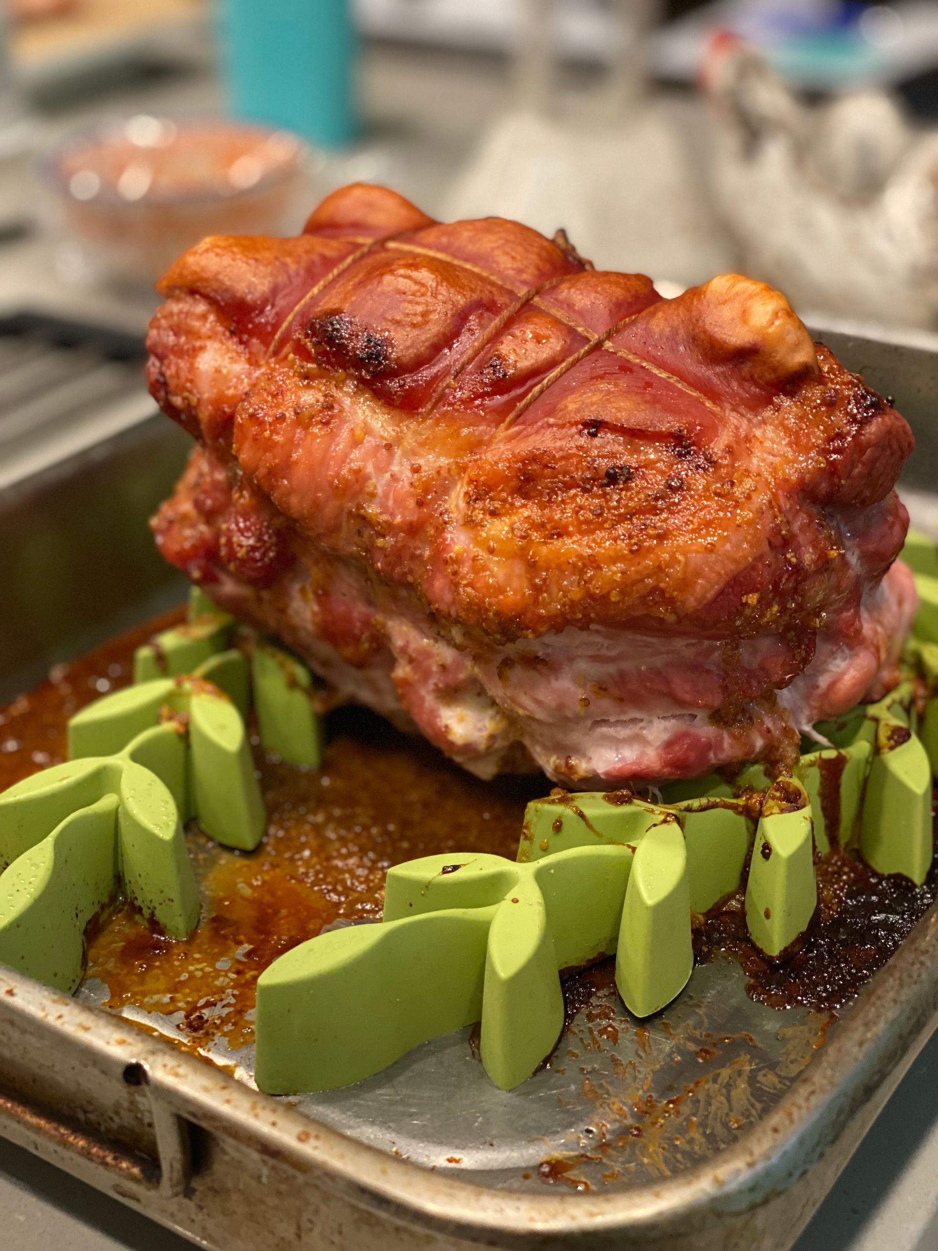 A large piece of meat is sitting on top of a pan.