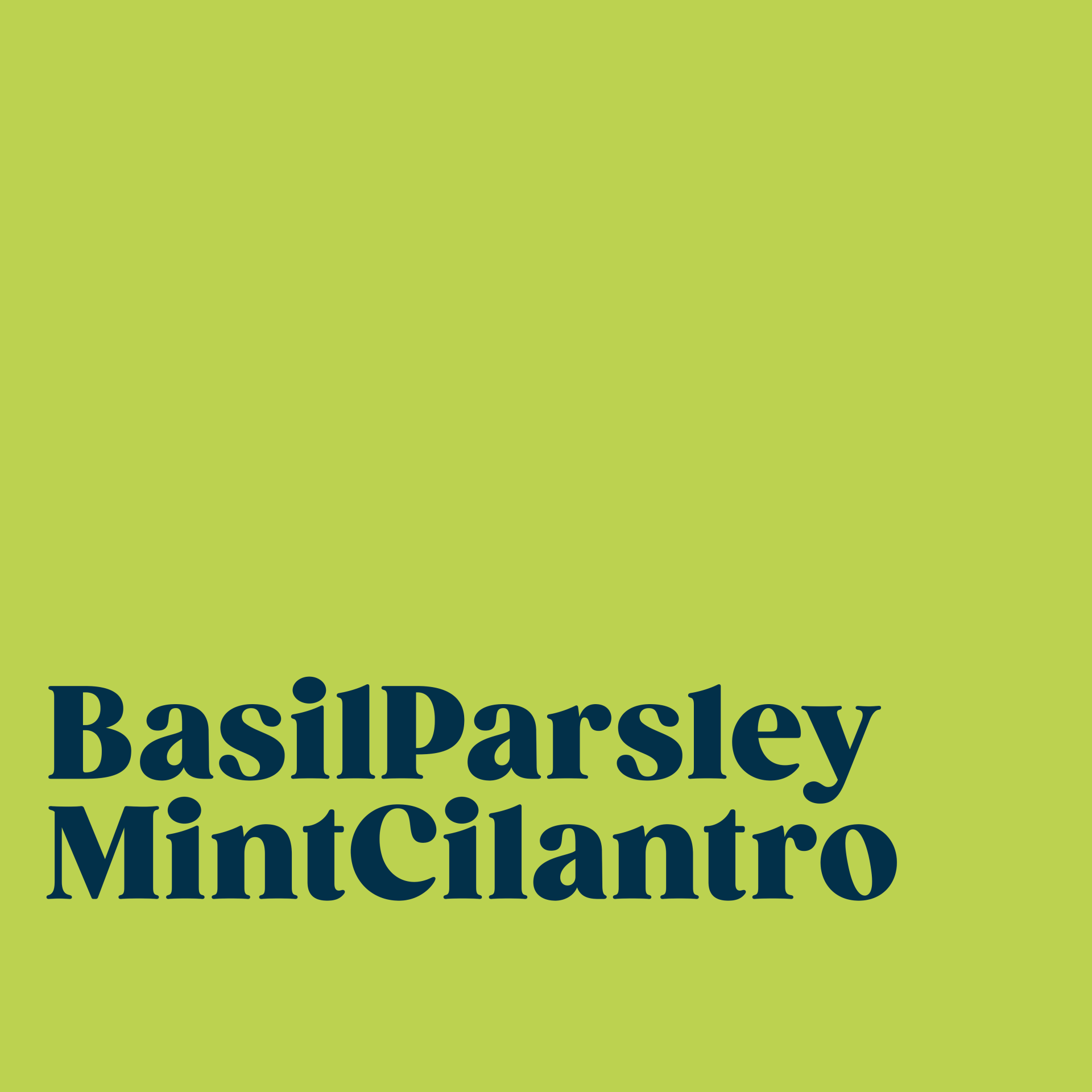 A logo for basil parsley mintcilantro on a green background