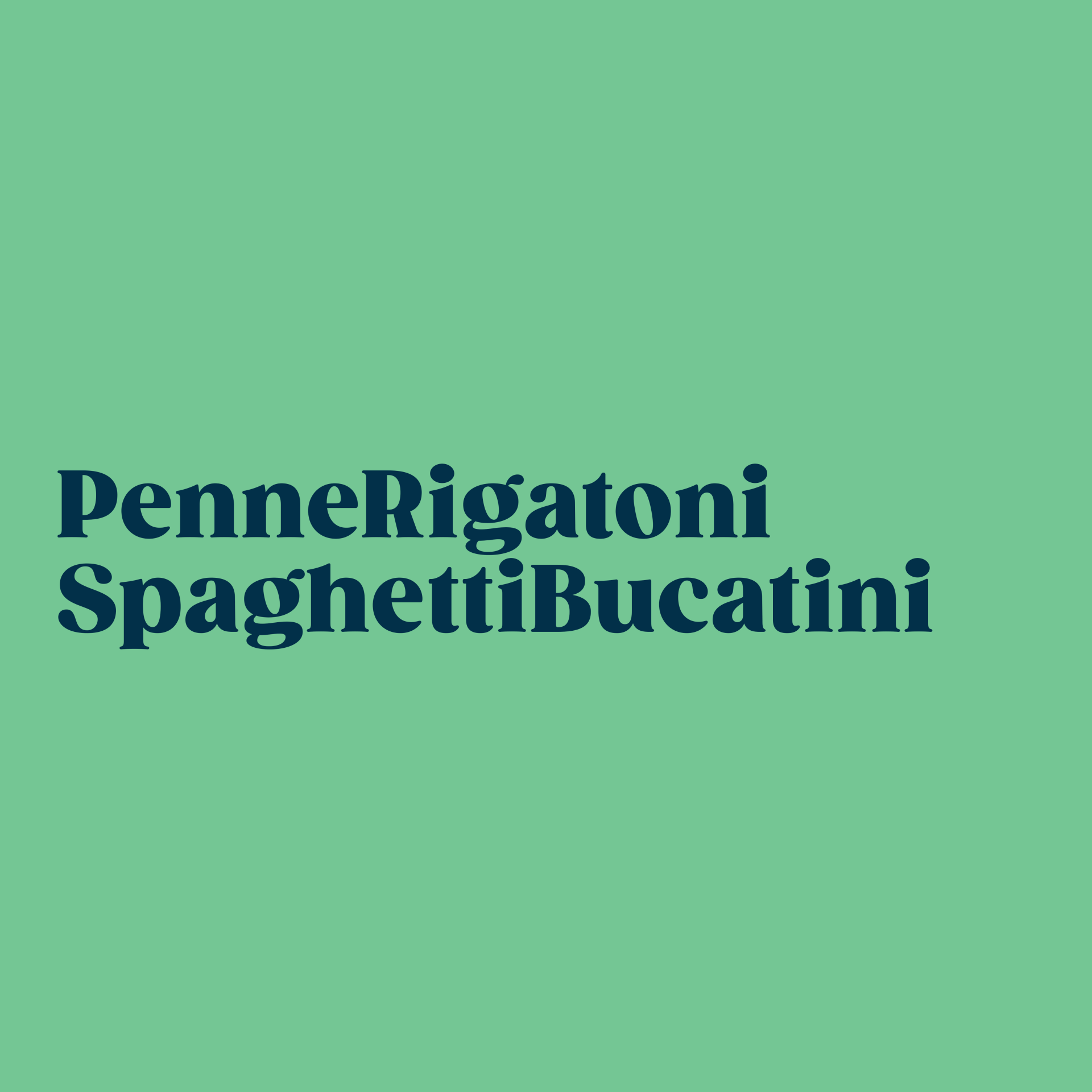 The logo for pennerigatoni spaghetti bucatini is on a green background.