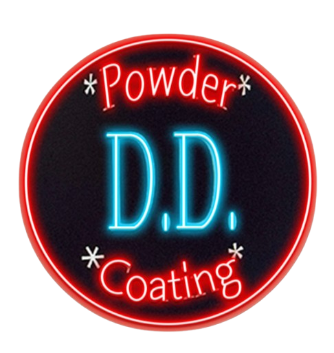Logo for D.D. Powdercoating, featuring stylized letters