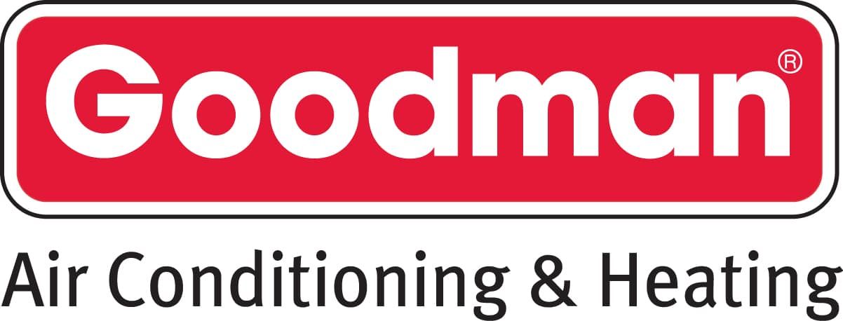 Goodman Air Conditioning & Heating logo in white text on a red background.