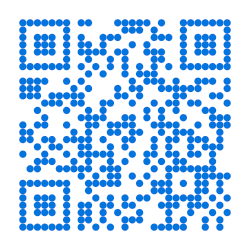 A qr code with blue dots on a white background