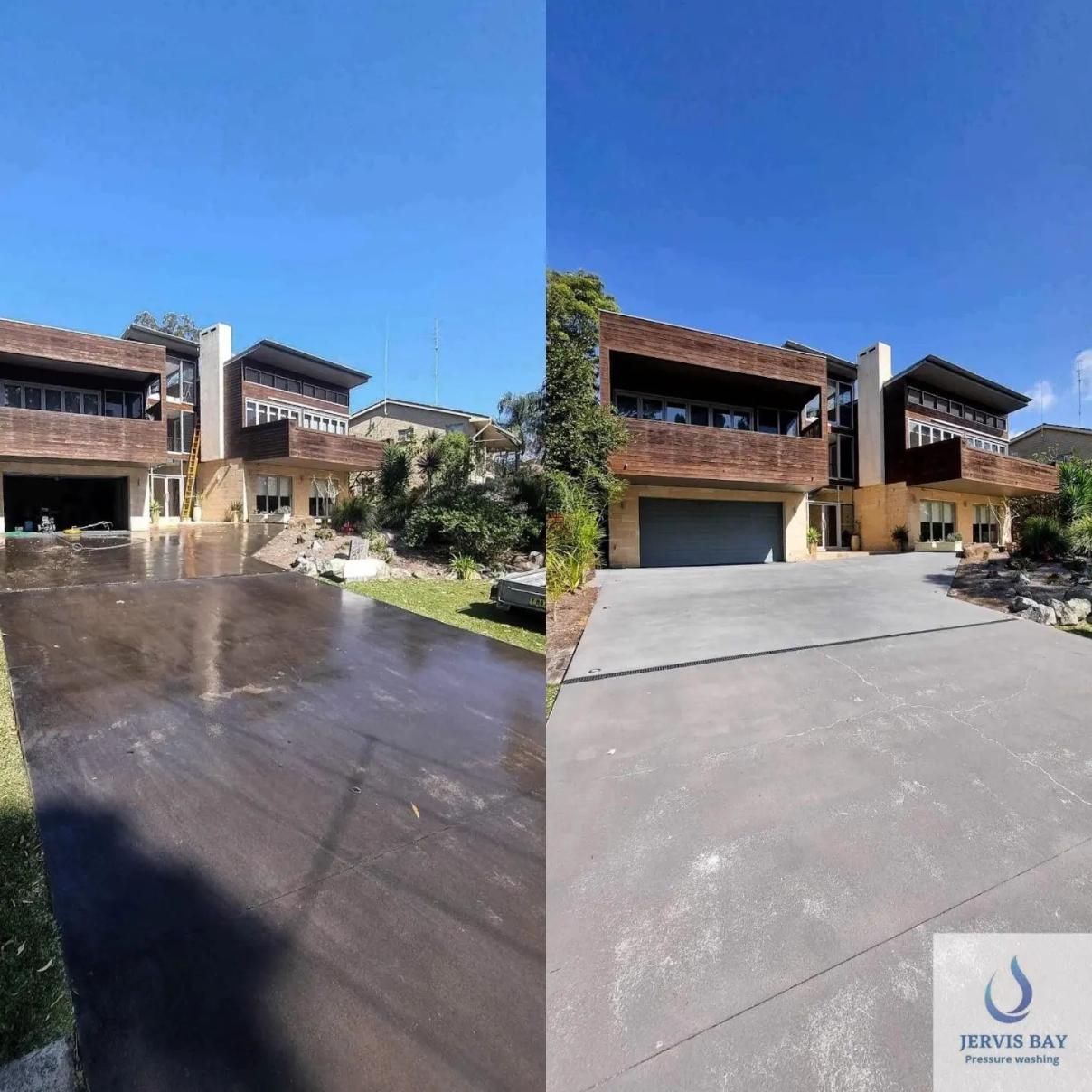 A Before And After Photo Of A Large House — Jervis Bay Pressure Washing & Property Maintenance In Berry, NSW