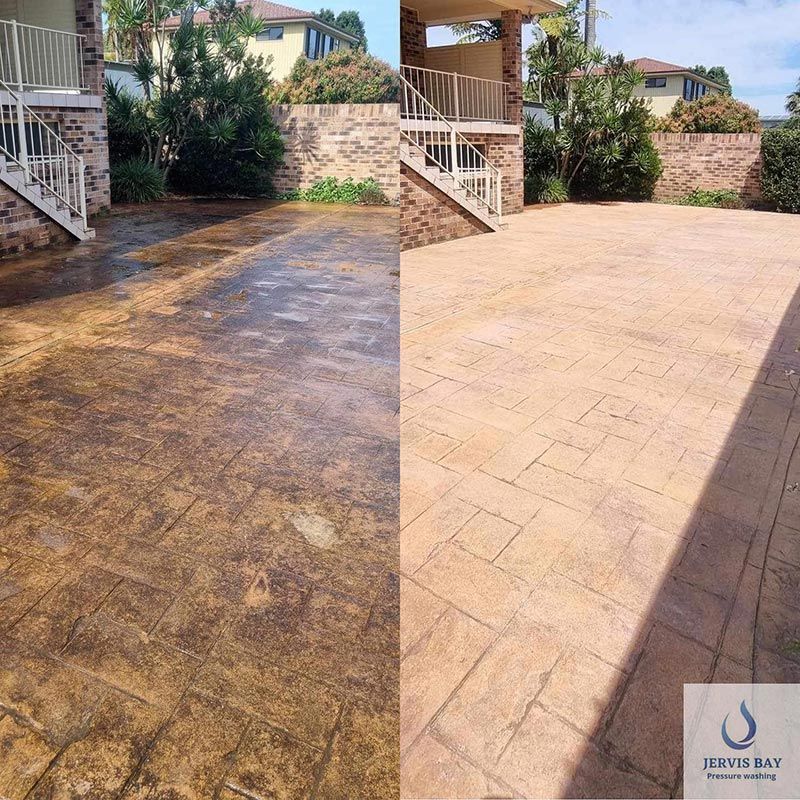 A Before And After Of A Concrete Bricks — Jervis Bay Pressure Washing & Property Maintenance in Sanctuary Point, NSW