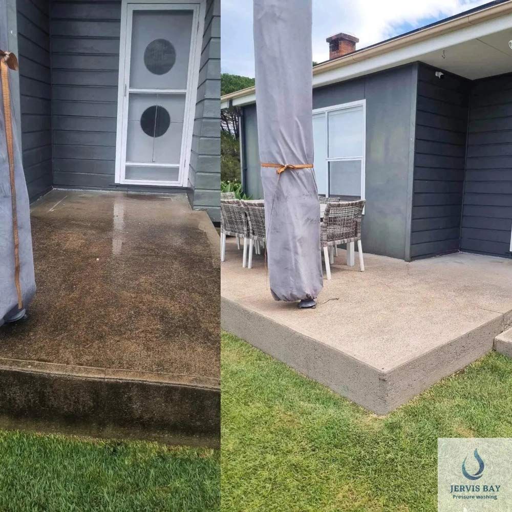 A Before And After Cleaning Of A House With A Patio — Jervis Bay Pressure Washing & Property Maintenance in Jervis Bay, NSW
