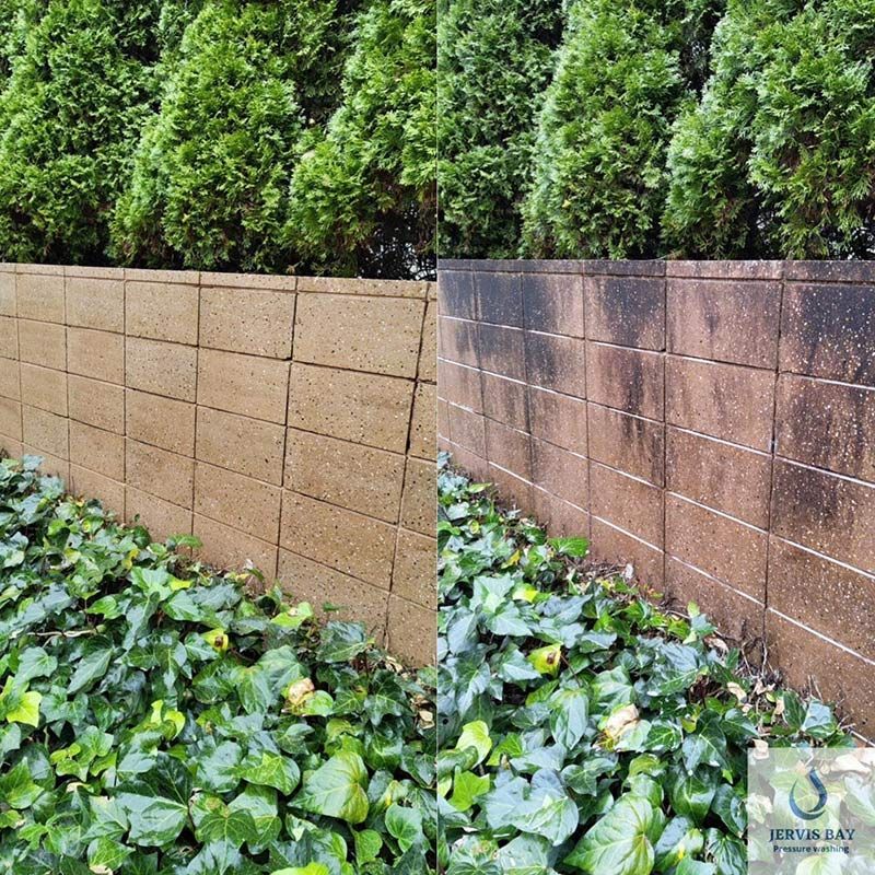 A Before And After Of A Brick Wall Cleaning — Jervis Bay Pressure Washing & Property Maintenance in Sussex Inlet, NSW