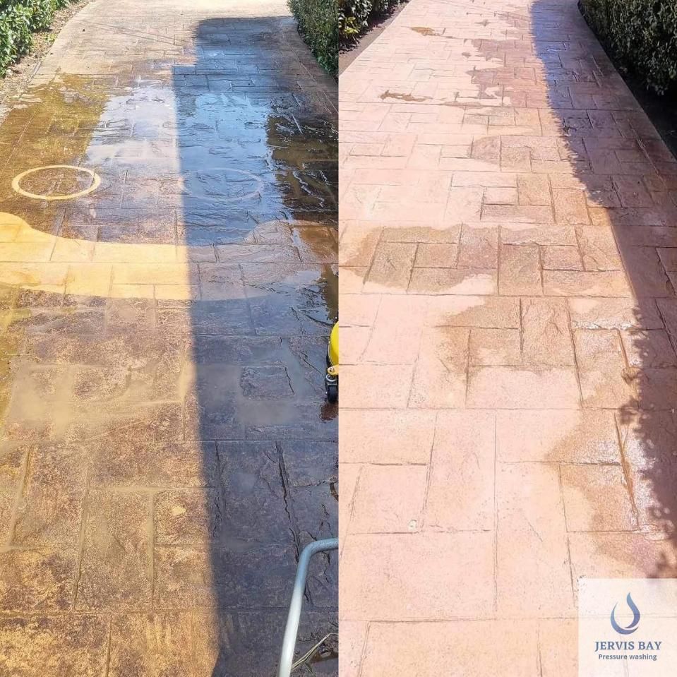A Before And After Photo Of A Brick Walkway — Jervis Bay Pressure Washing & Property Maintenance In Bowral, NSW