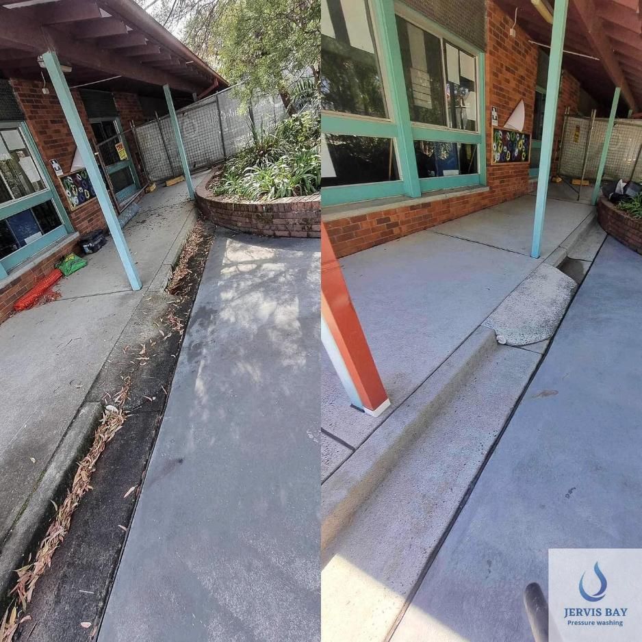 A Before And After Photo Of A Concrete Walkway — Jervis Bay Pressure Washing & Property Maintenance In Sanctuary Point, NSW