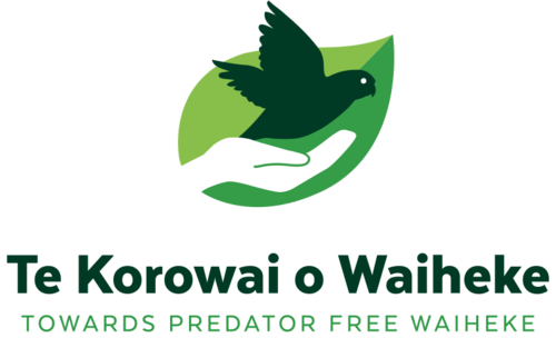 The logo for te korowai o waiheke towards predator free waiheke