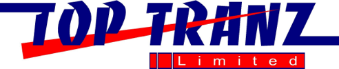 A blue and red logo for top tranz limited