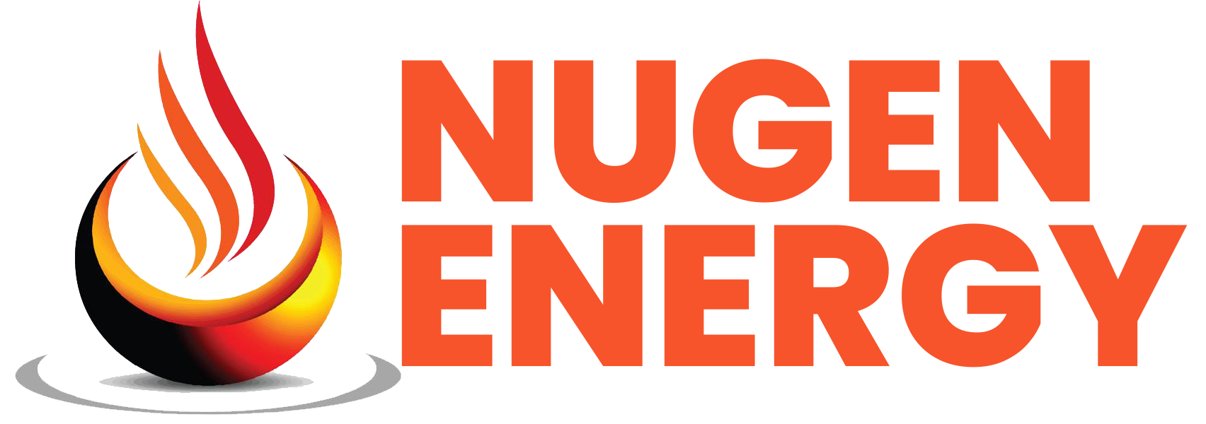 A logo for nugen energy with a fireball in the middle.