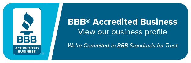 BBB Accredited Business badge with blue logo and text: “View our business profile” and “Committed to BBB Standards for Trust”