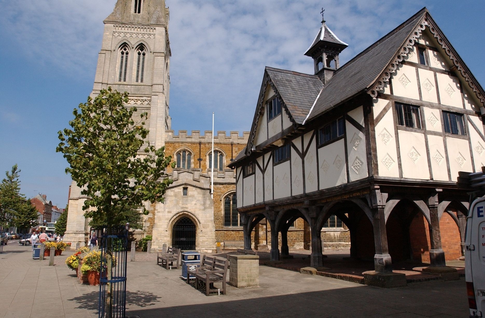 The old schoolhouse and church in historic Market Harborough