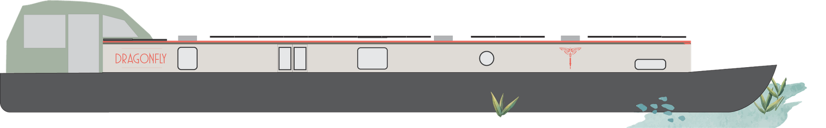 A drawing of a narrowboat in profile