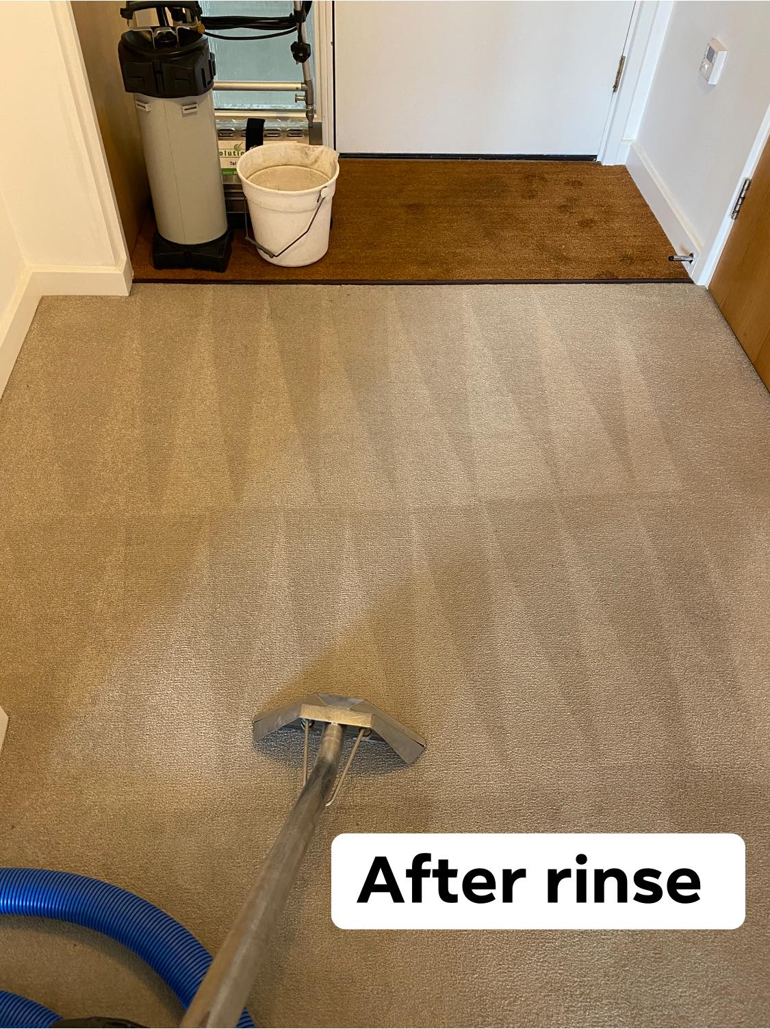 a vacuum cleaner is cleaning a carpet in a room .