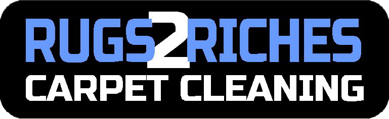 a logo for rugs 2 riches carpet cleaning