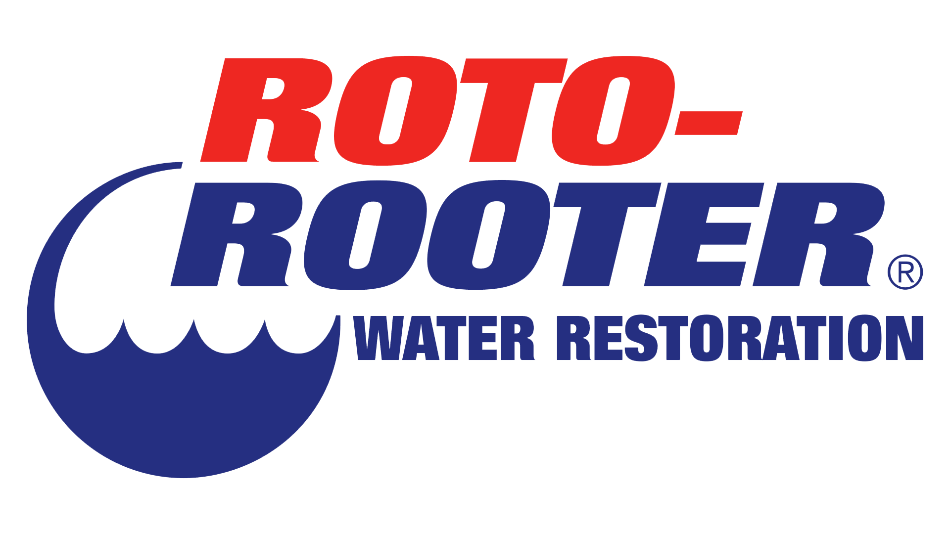 Roto-Rooter Water Restoration logo in red and blue with a blue circular icon