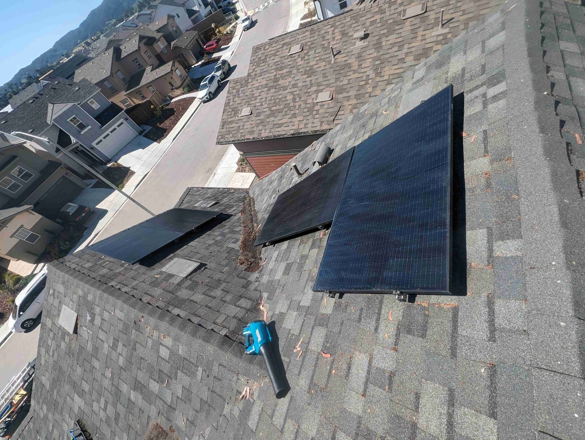 Roof with a lot of solar panels on it