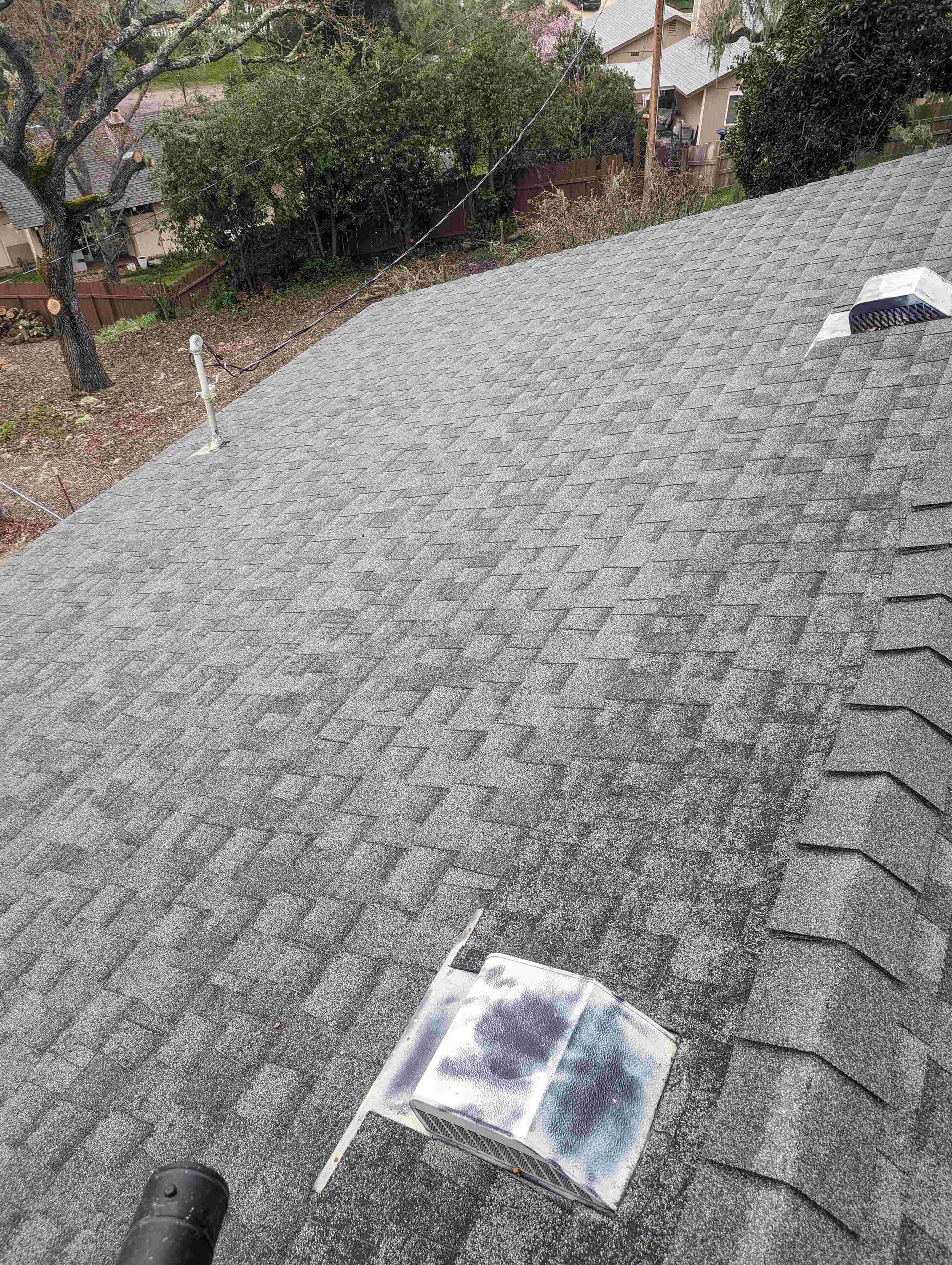 A roof with a picture of a dog on it.