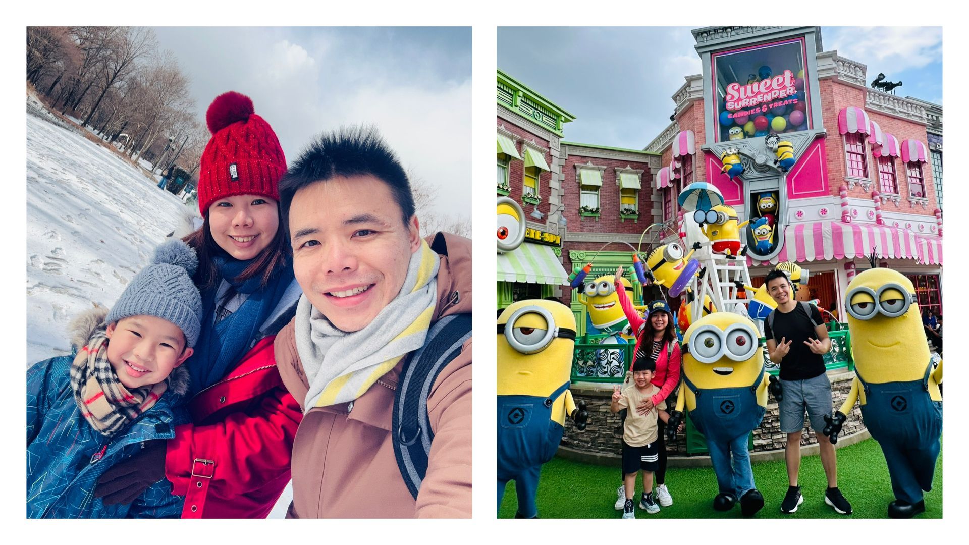 雖然自己不能隨時出國，但只要一有連假就會帶著家人到處旅遊