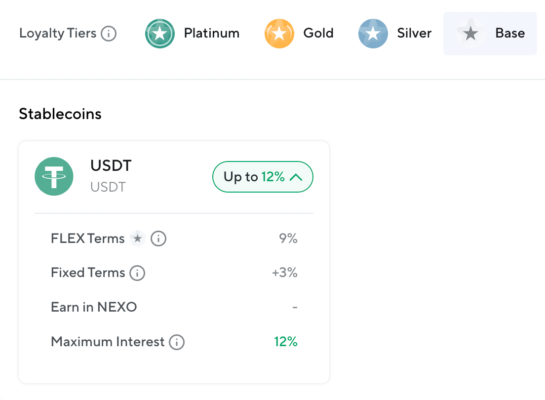 Nexo USDT活存、定存利率