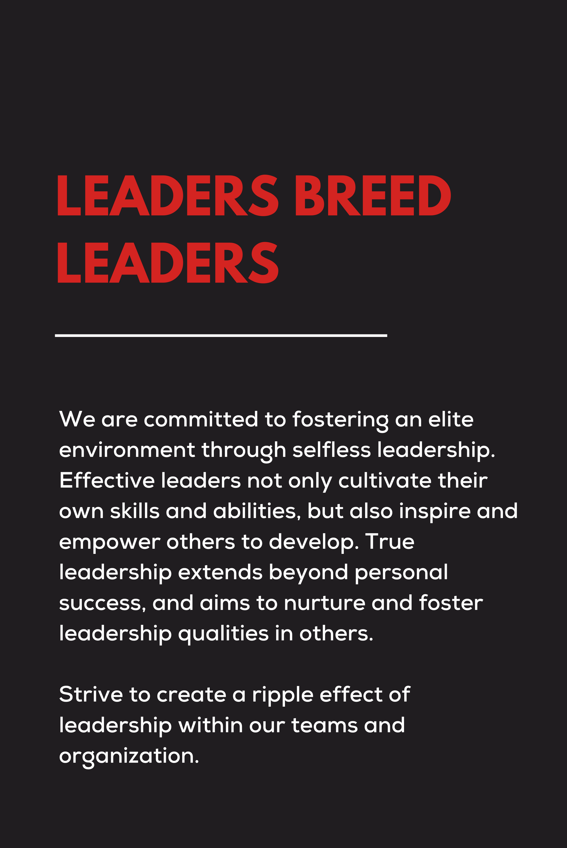A poster that says leaders breed leaders on it