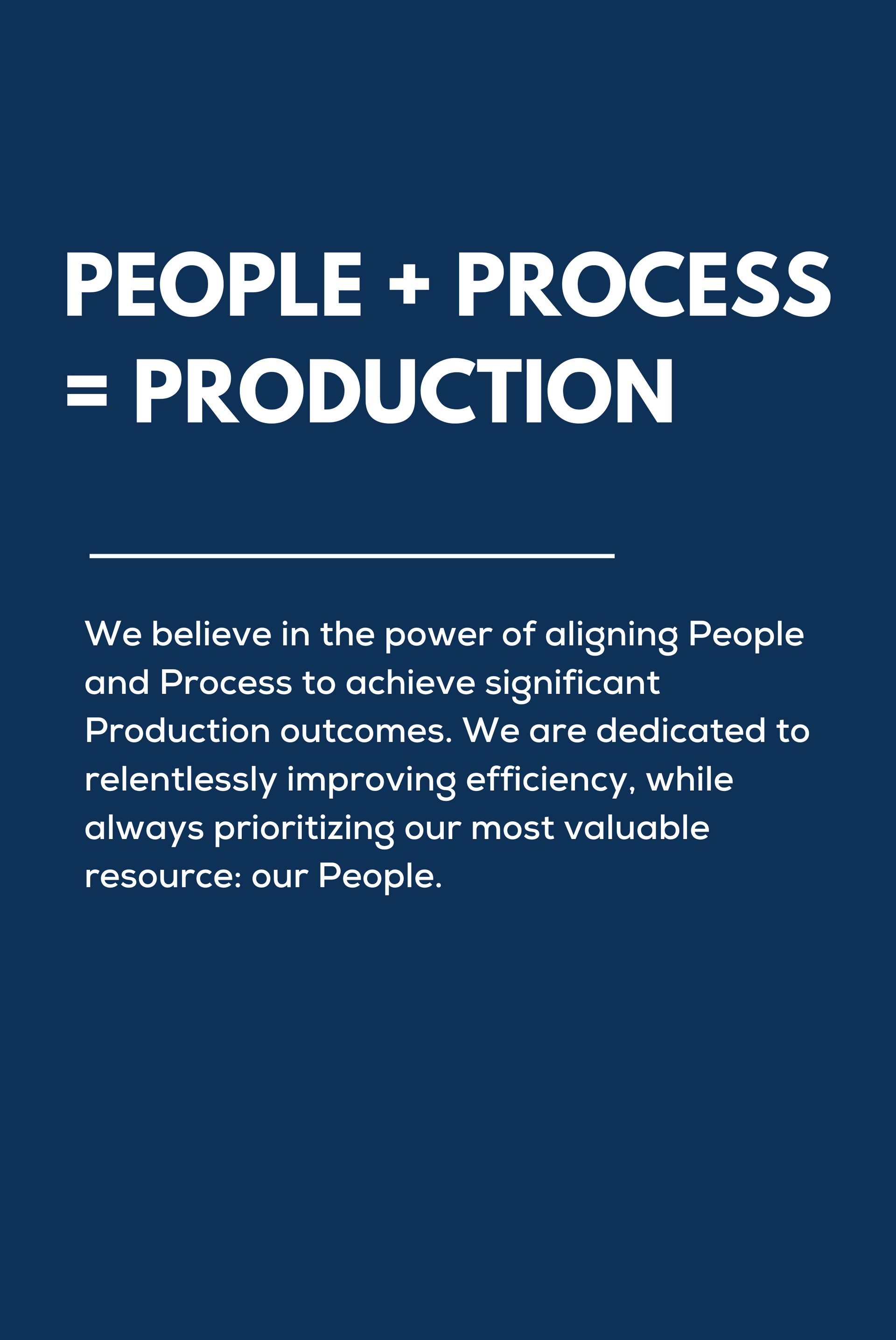A blue poster that says people + process = production