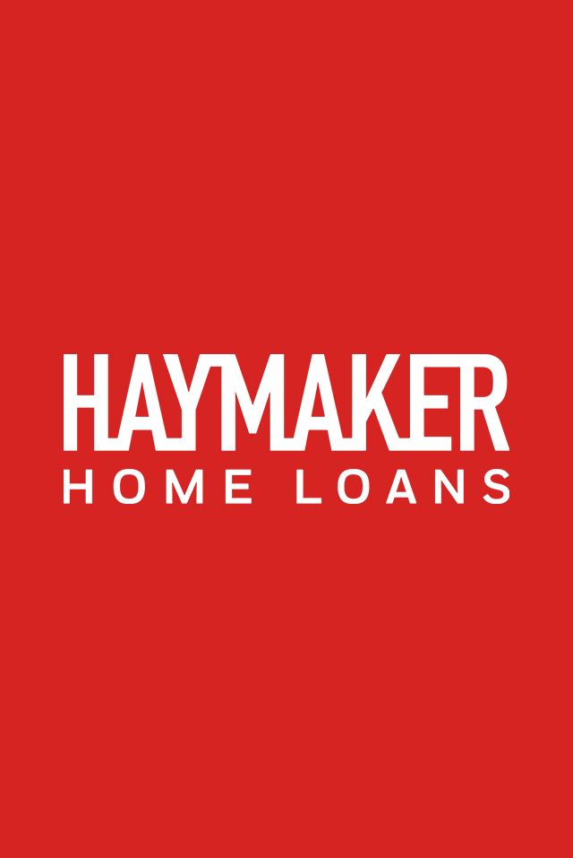 The haymaker home loans logo is on a red background.