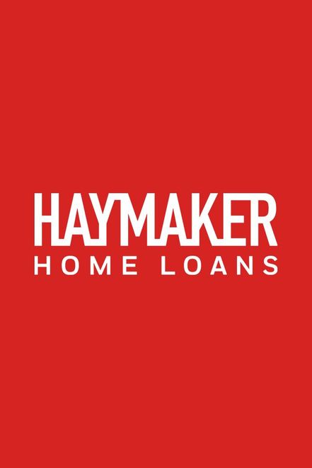 The haymaker home loans logo is on a red background.