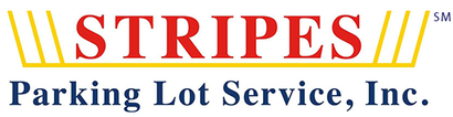Logo for Stripes Parking Lot Service, Inc. Red "STRIPES" with yellow parking lines, blue text below.
