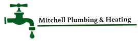 Dark green logo for Mitchell Plumbing & Heating with a stylized water tap icon above an underline.