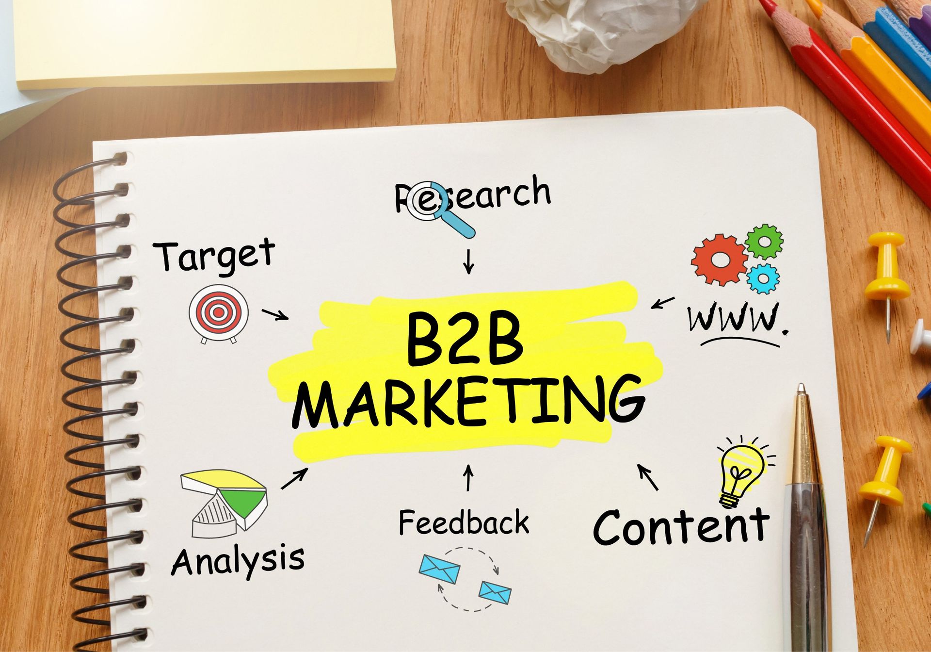 B2B Marketing Components on a notebook