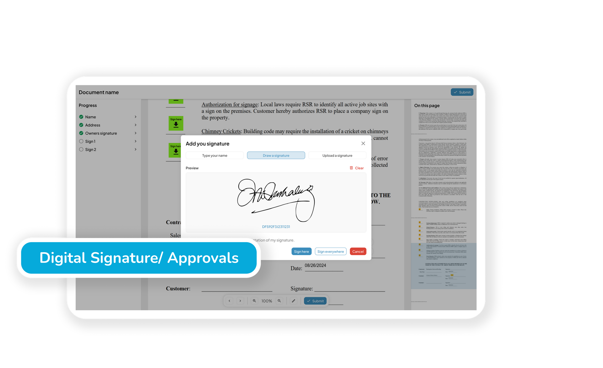 Roofing Docment Signing Feature