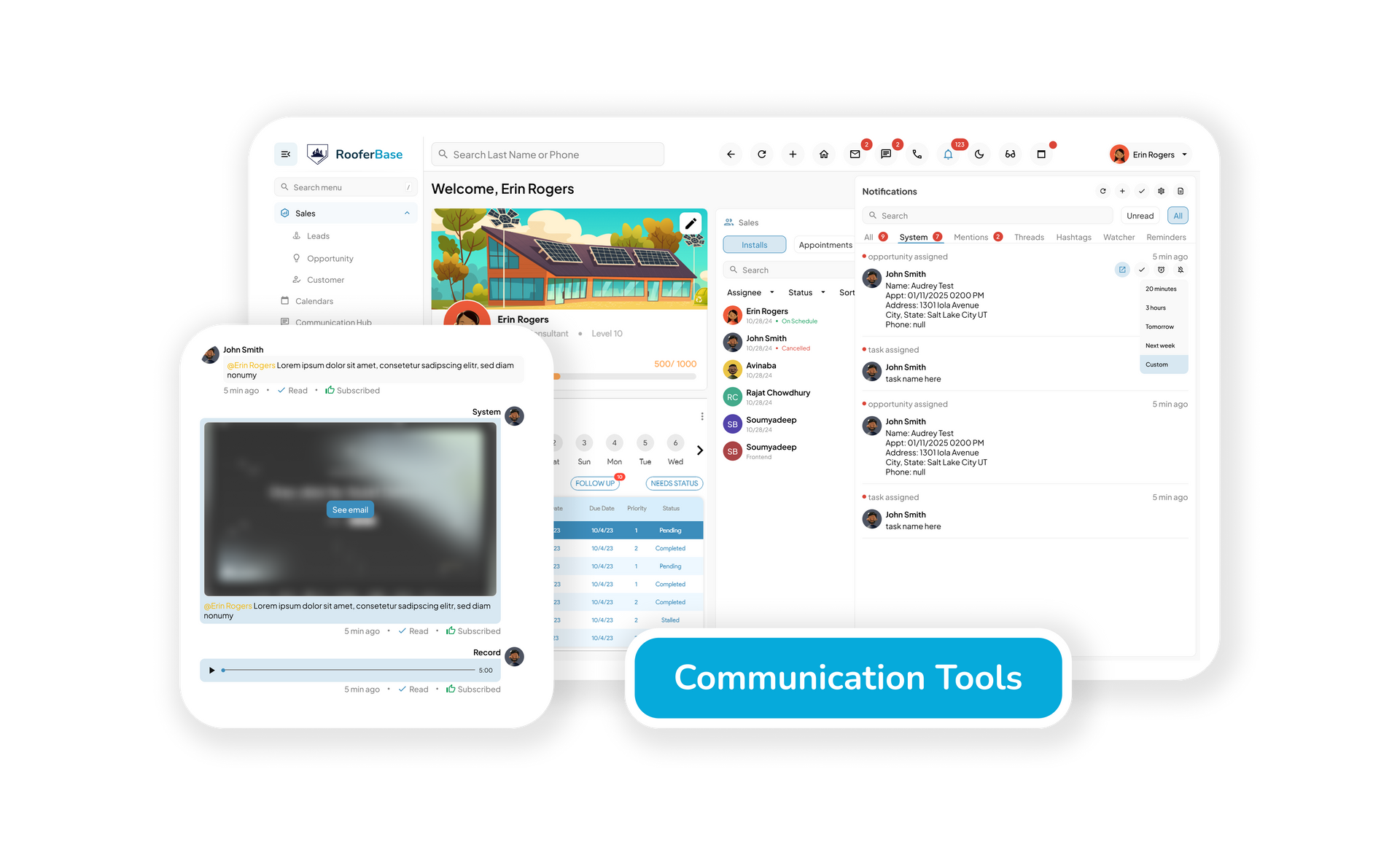 Roofing Communication features