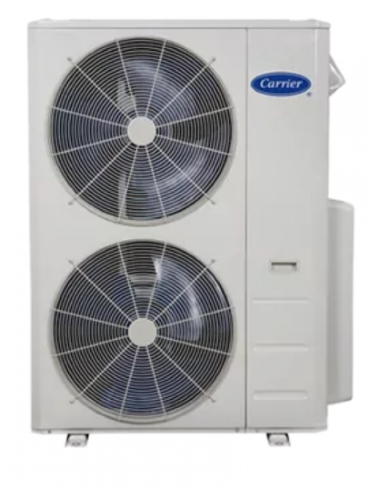 A carrier air conditioner with two fans on a white background