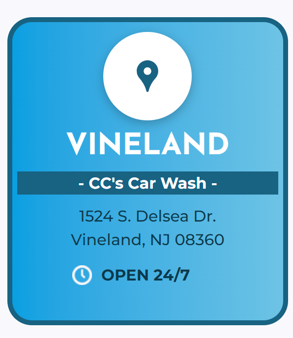 CC's Touchless Carwash in Vinland New Jersey. Address is 1524 S. Delsea Dr Vinland NJ 08360. Open 24/7