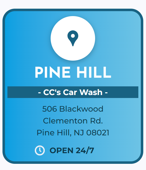 CC's Touchless Carwash in Pine Hill New Jersey. Open 24/7 506 Blackwood Clementon Rd Pine Hill NJ 080