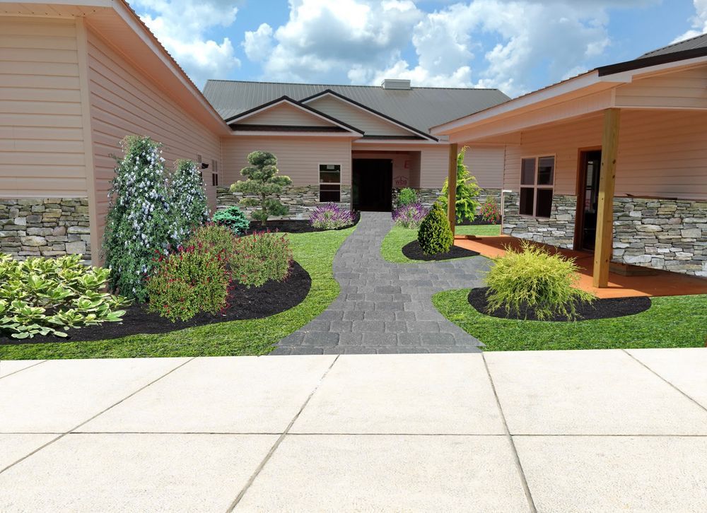 An artist 's impression of a house with a walkway leading to it