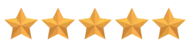 Cinco estrelas douradas estão alinhadas em uma fileira sobre um fundo branco.