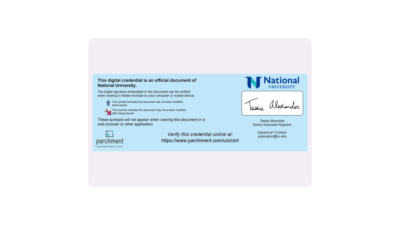 National Bank check; blue and white, with a signature and account details.